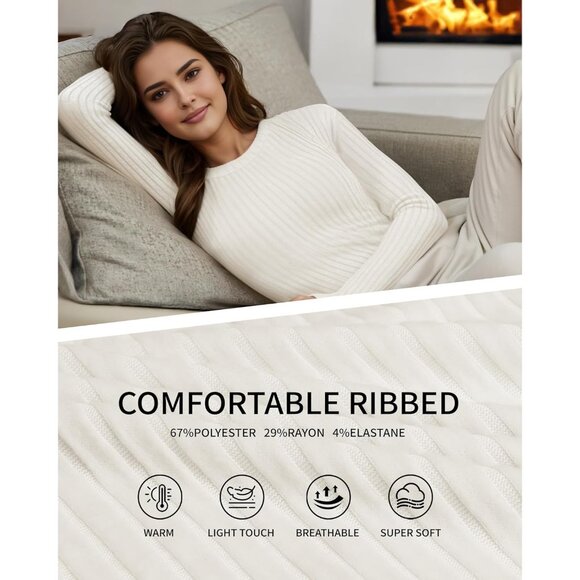 Women's Thermal Bodysuit Fleece Crew Neck Slim Fit Long Sleeve Sweater - Picture 4 of 6